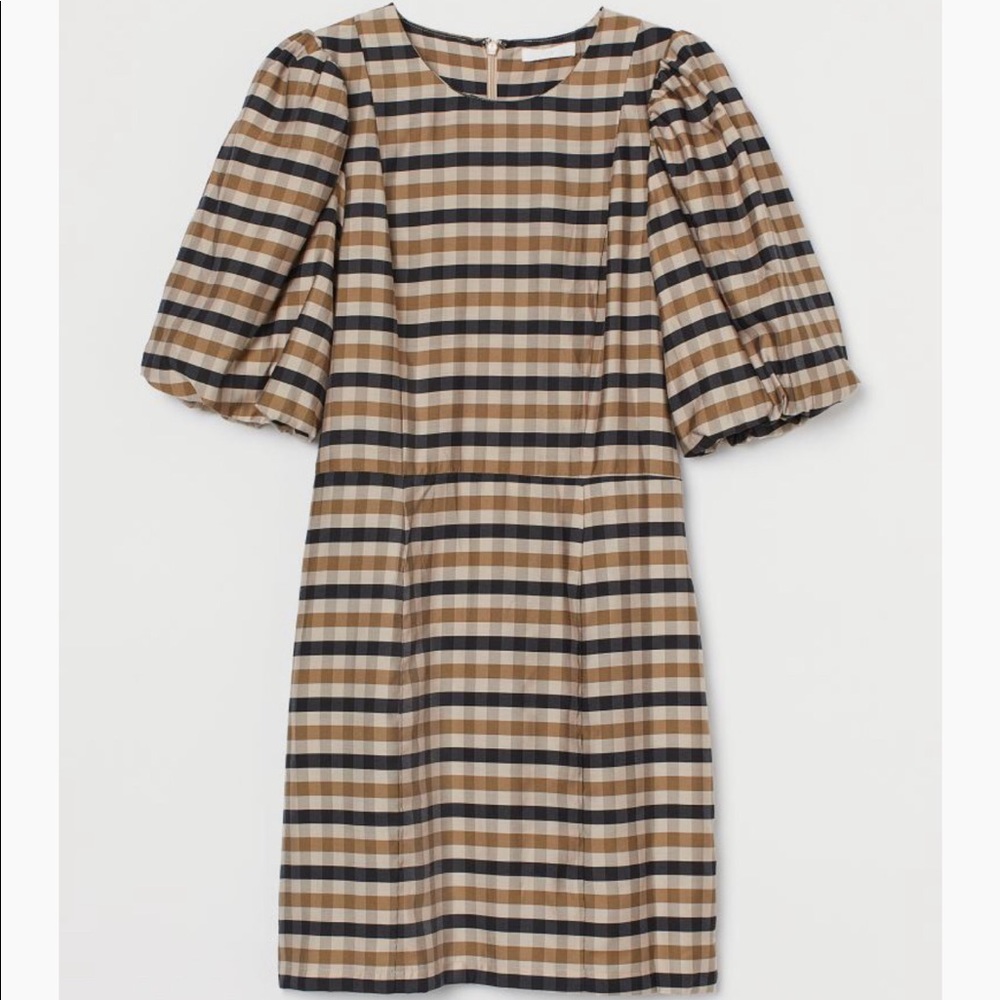 H&M Puffed Sleeve Checked Mini Dress Size Small